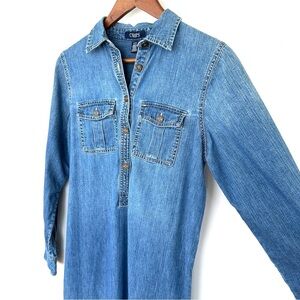Chaps Indigo Denim Shirt Dress With Long Sleeves, loose fitting